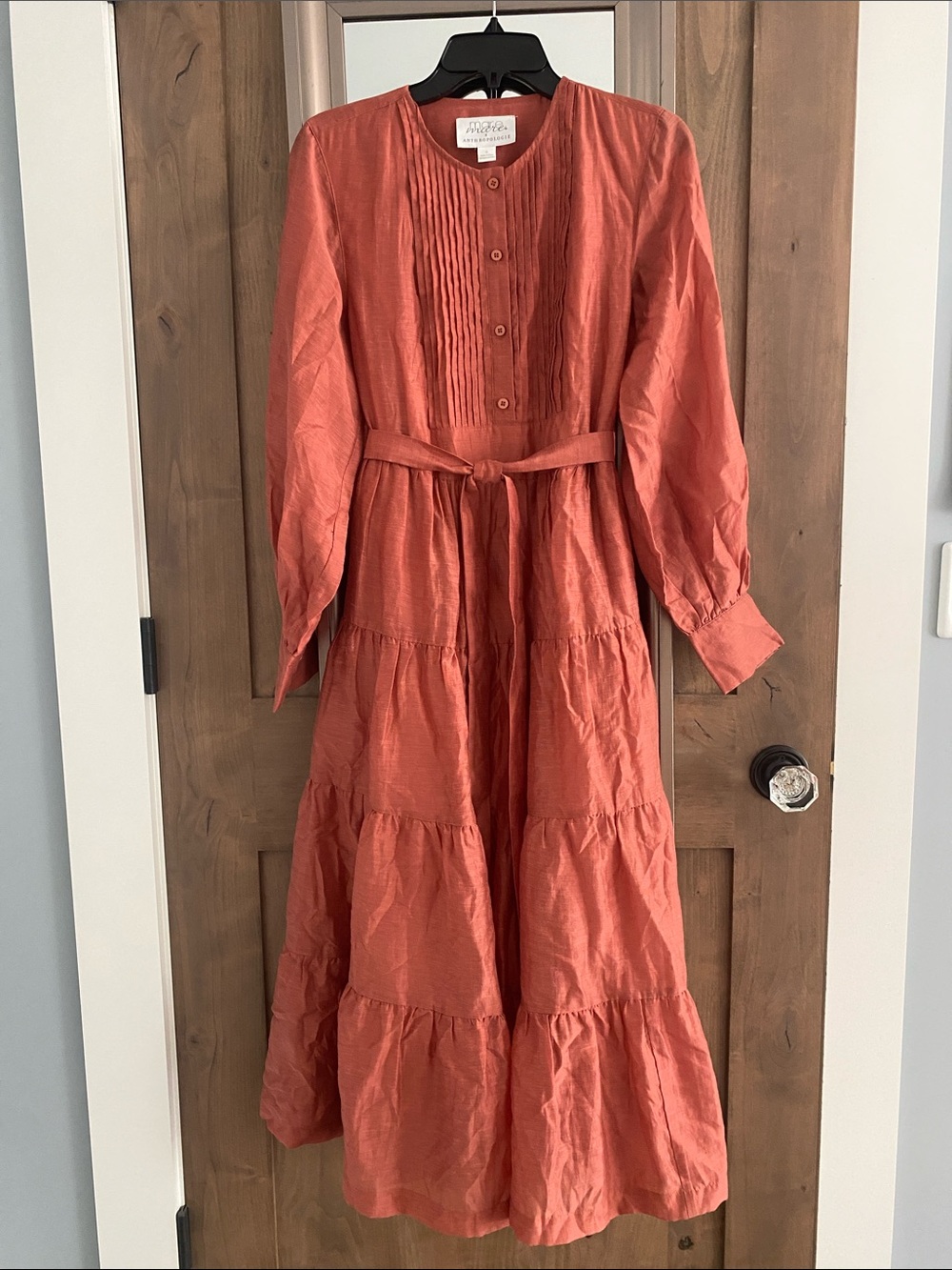 Coral Tiered Button-Front Maxi Dress